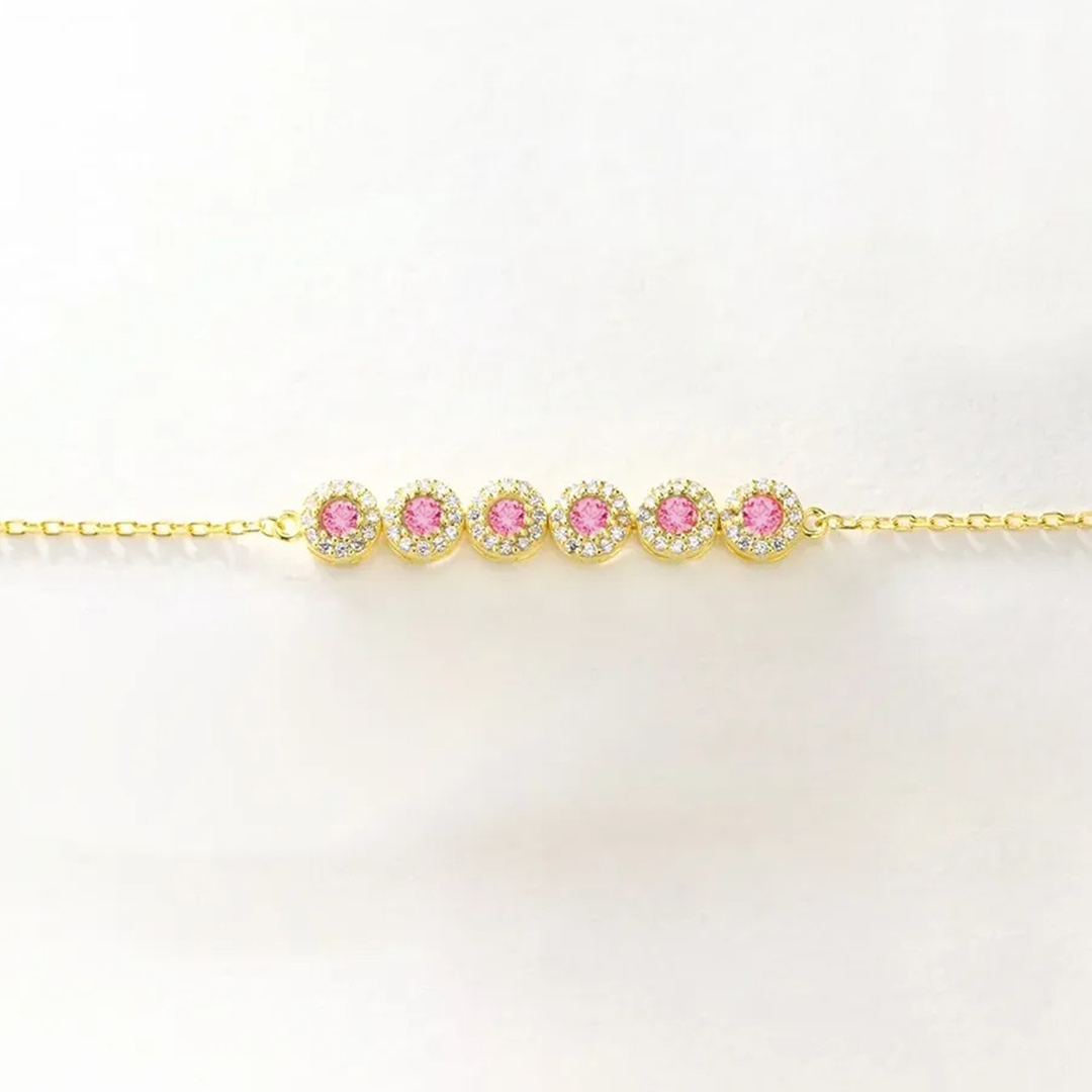 Breast Cancer Awareness Pink Round Diamond Power Bracelet