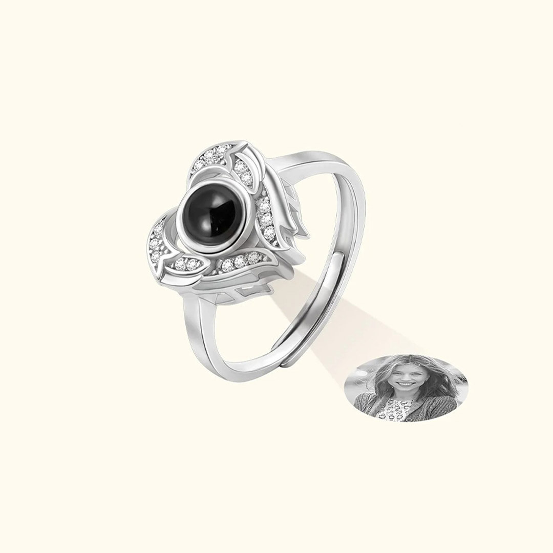 For Memorial-Heart Shaped Angel Wings Customized Photo Ring