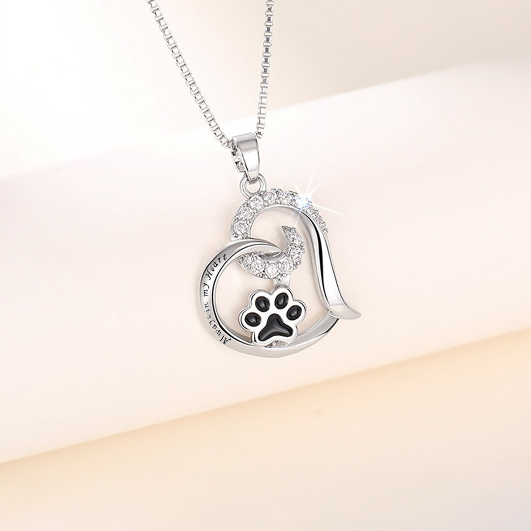 For memorial-To My Furbaby in Heaven Black Paw Print Heart Necklace