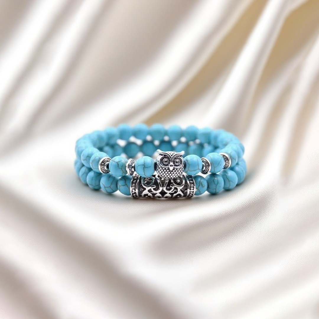 Lucky Owl Charm Natural Stone Bracelet