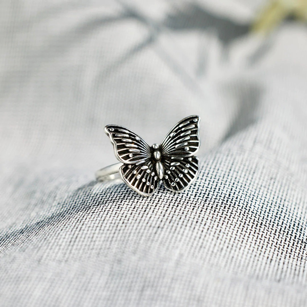 For Memorial-Black Butterfly Adjustable Ring