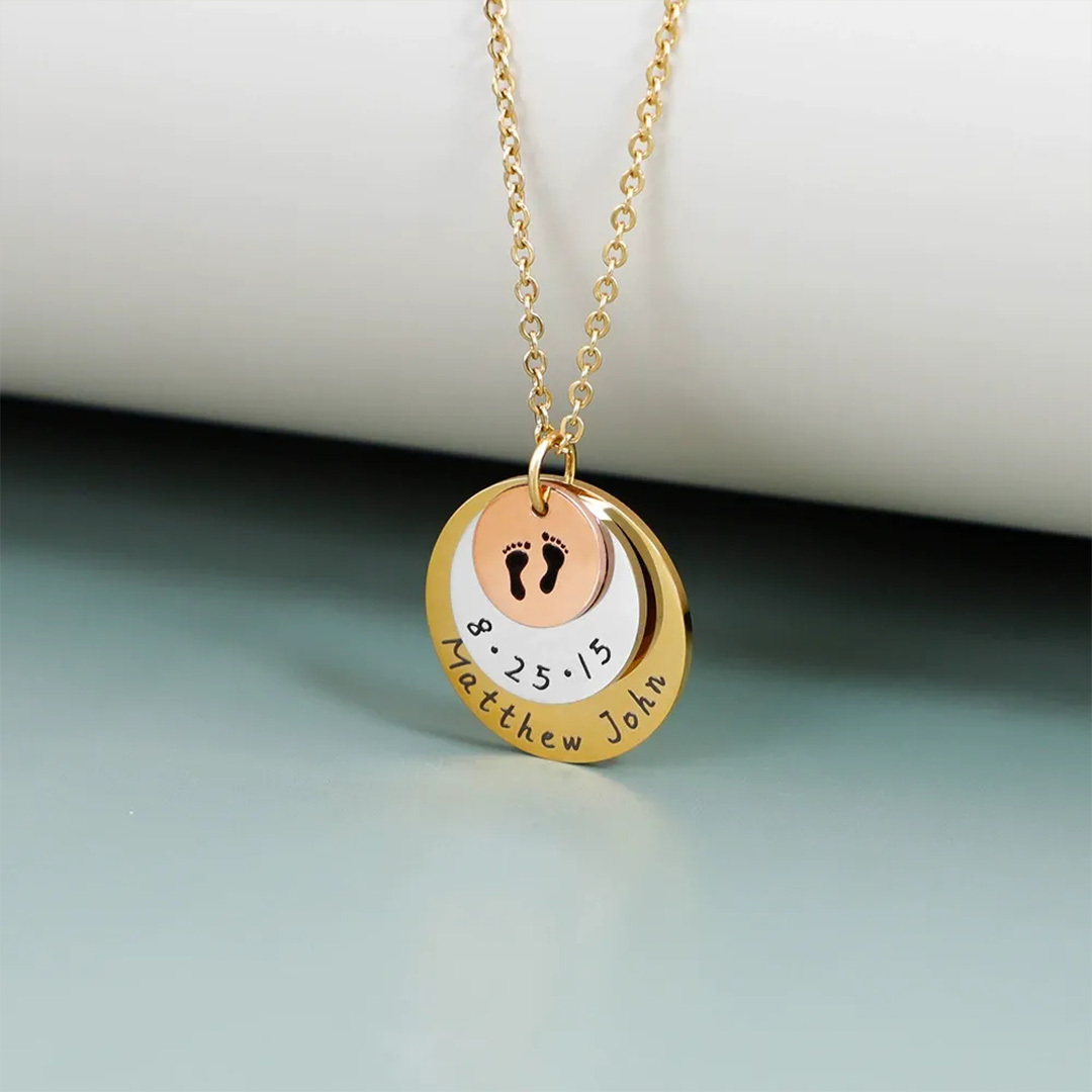  Mama of an Angel- Round plate date name customized necklace
