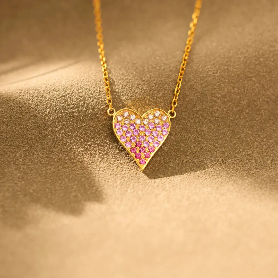Breast Cancer Awareness-Gradient pink heart necklace