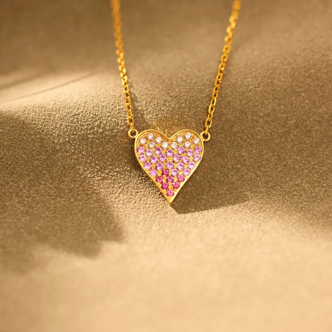 Breast Cancer Awareness-Gradient pink heart necklace