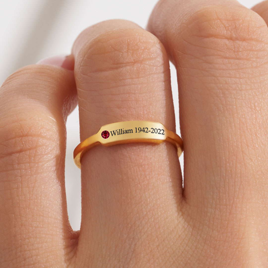 For Memorial-I'm a Wife to a Husband with Wings Personalized Birthstone, Name and Date Ring