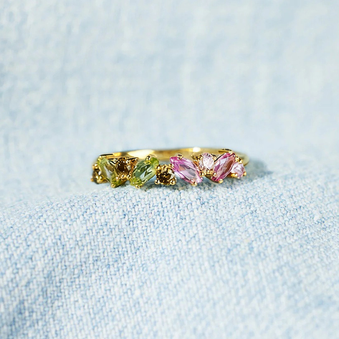 Breast Cancer Awareness-Pink green oval diamond ring