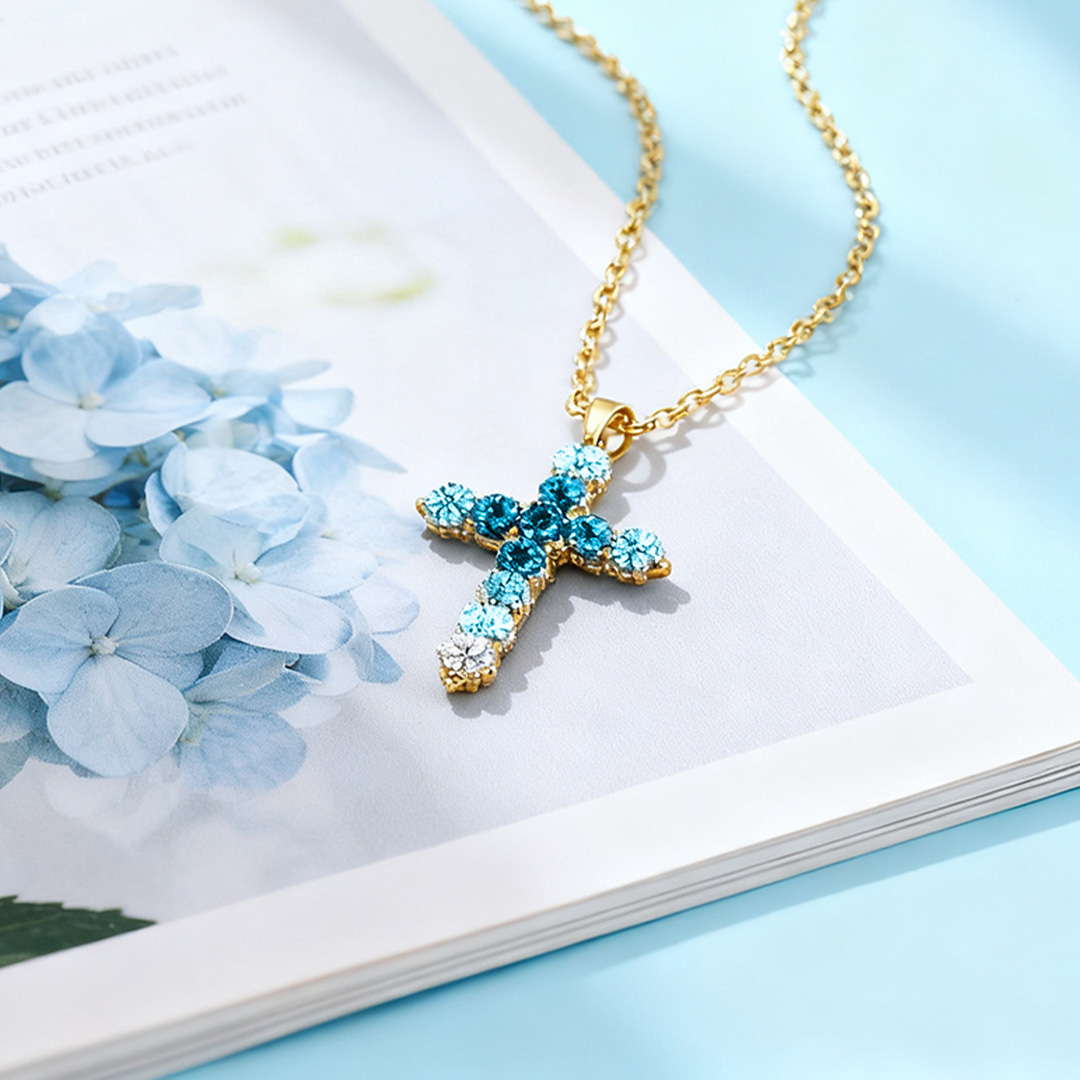 Autism Awareness-Blue Gradient Cross Necklace