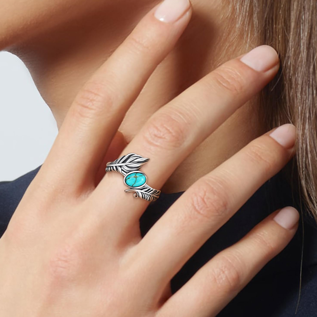 For Memorial - Turquoise Open Adjustable Angel Wing Rings