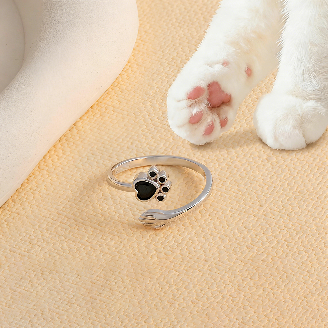 For Pet - Personalized Pet Paw Sterling Silver Hug Ring