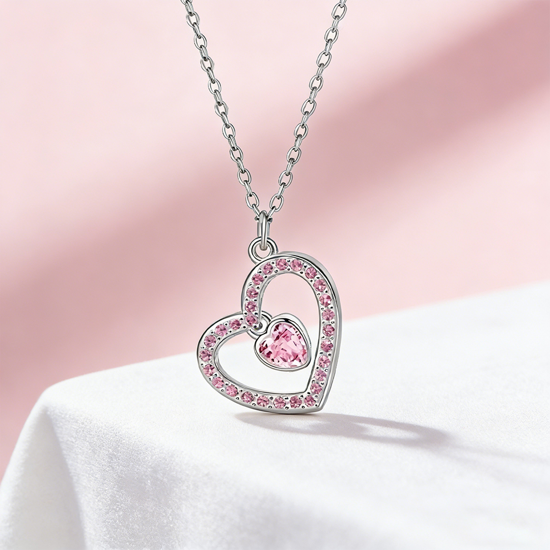 Breast Cancer Awareness-Pink Diamond Heart Necklace