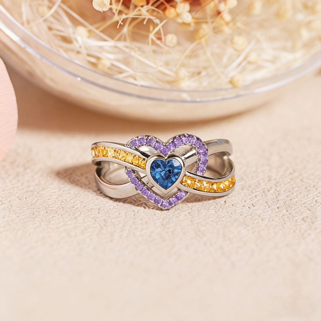 Bladder Cancer Awareness-Purple Yellow Blue Infinity Heart Ring
