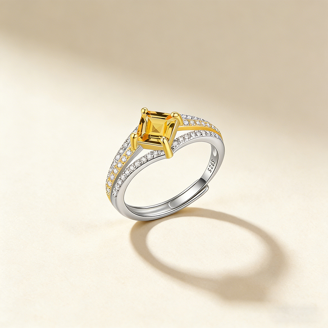 Endometriosis Awareness-Multi Layer Yellow Diamond Open Ring
