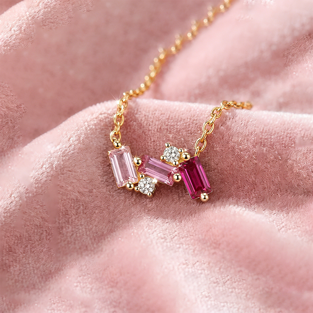 Breast Cancer Awareness-Pink Crushed Diamond Necklace