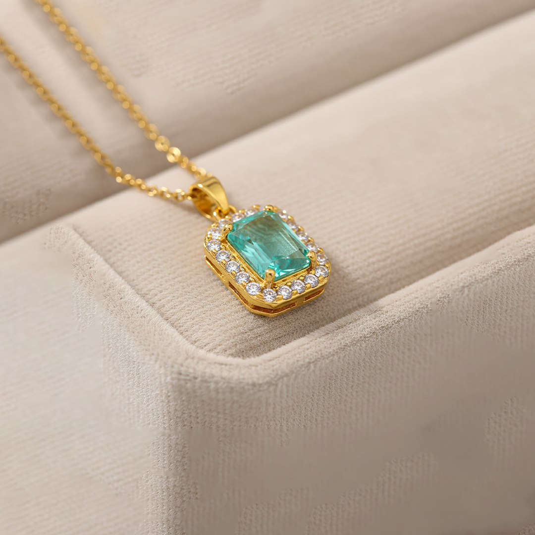 Green Square Cut Diamond Necklace