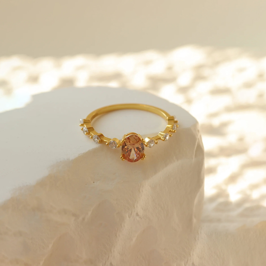 Multiple Sclerosis Awareness-Orange Three Stone Diamond Ring
