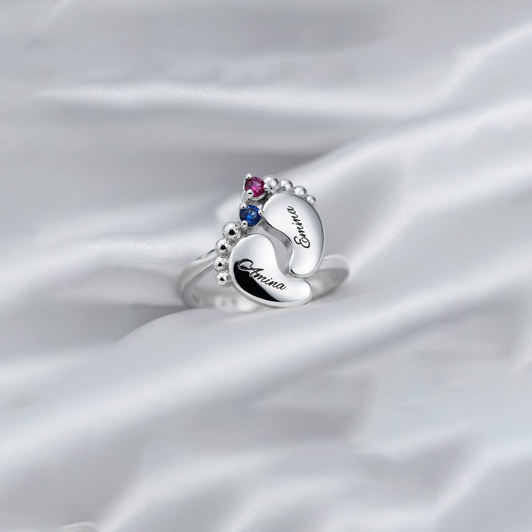 Custom Paw Birthstone Name Ring