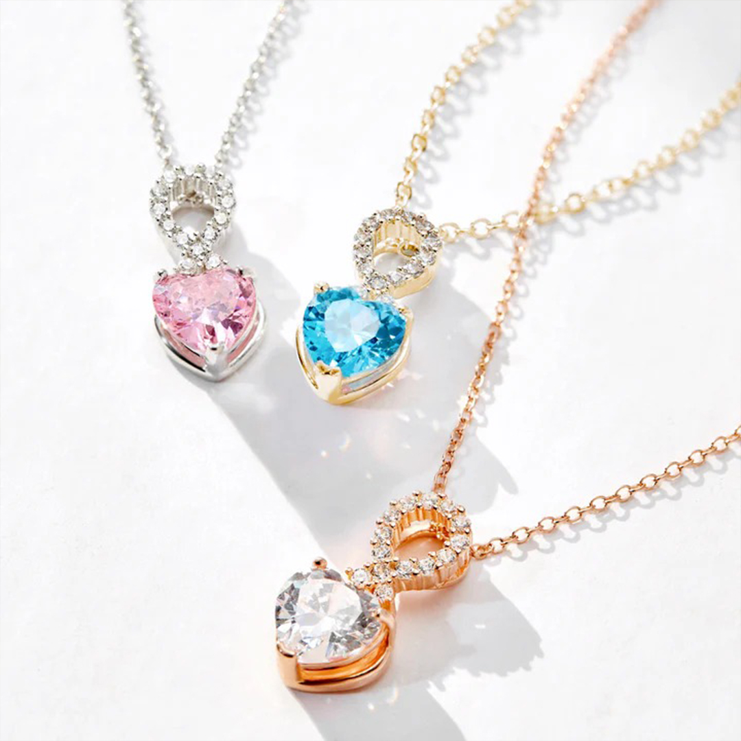 For Mom-Ribbon Heart Birthstone Personalized Necklace