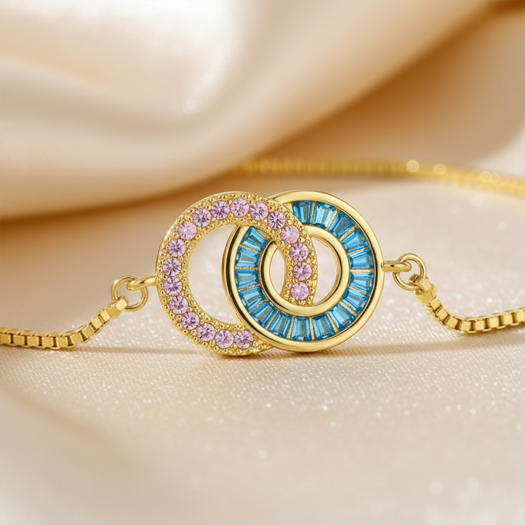 Mother & Daughter Customized Birthstones Circle Bracelet