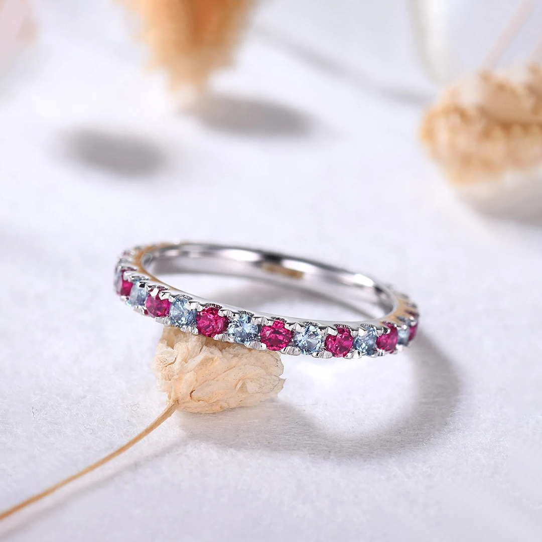 Diabetes Awareness Gift Blue&Red Diamonds Ring