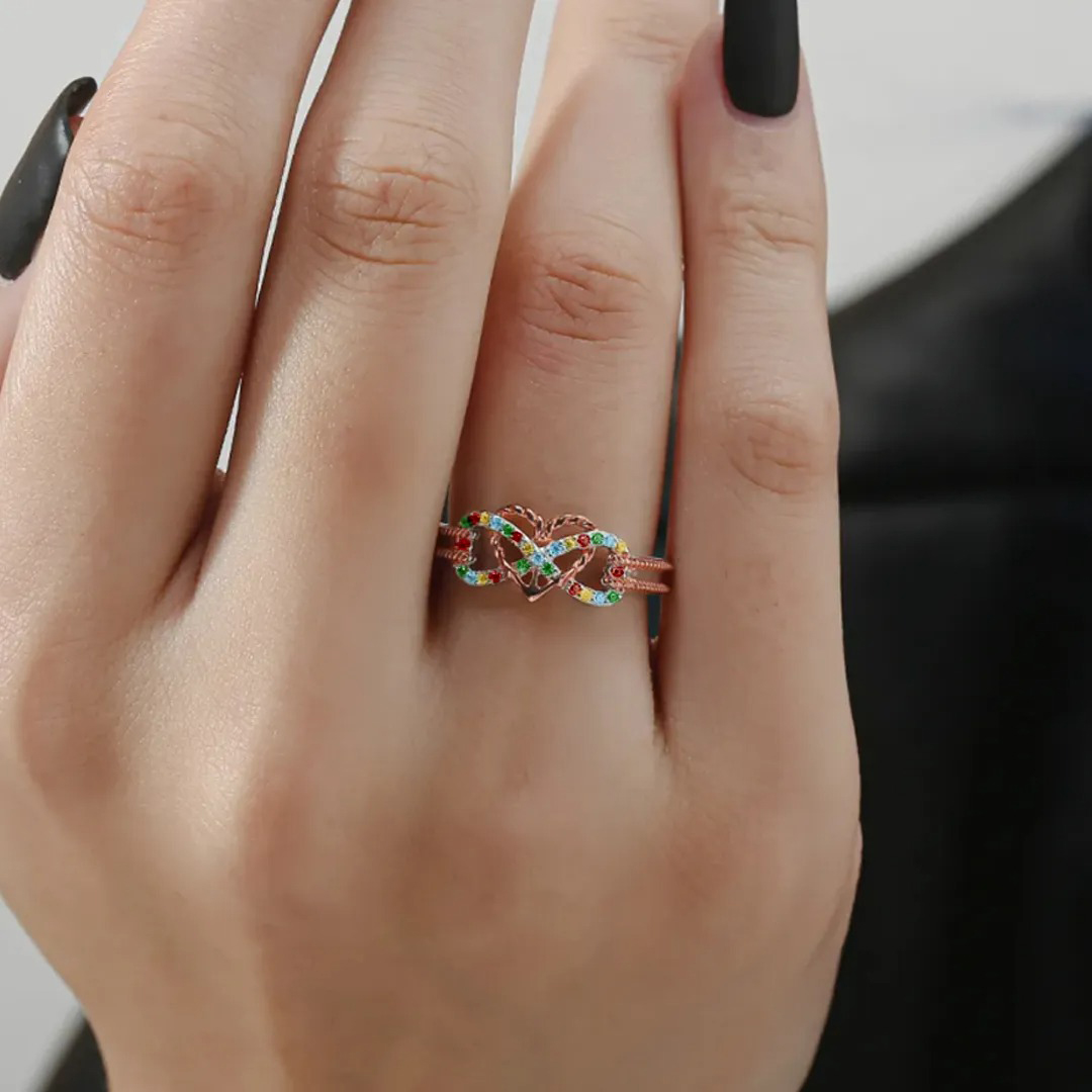 Autism Awareness-Colored Diamond Double Bar Infinity Love Ring