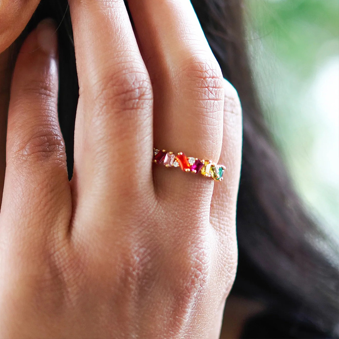 You Are the Rainbow of My Life  Colorful Crystal Ring