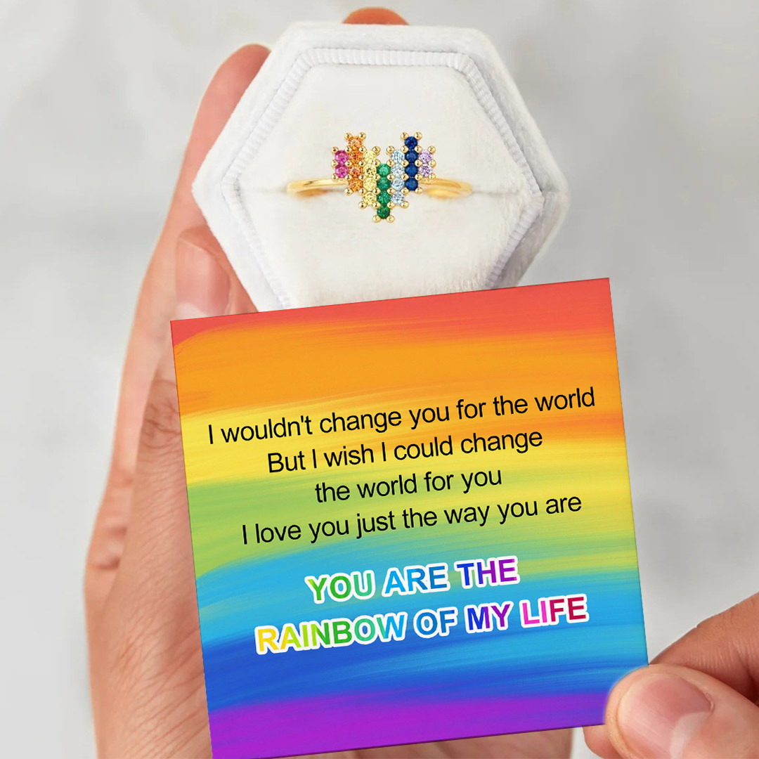 You Are the Rainbow of My Life  Heart Rainbow Adjustable Ring