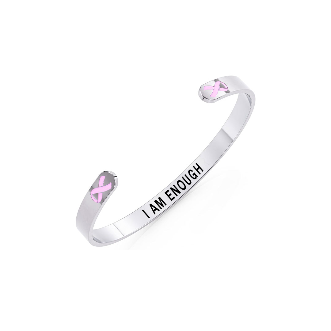 Breast Cancer Awareness-I Am Enough Pink ribbon thin Bracelet