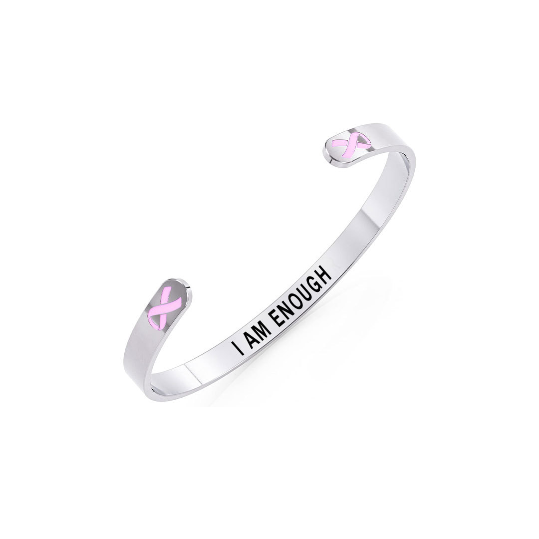 Breast Cancer Awareness-I Am Enough Pink ribbon thin Bracelet
