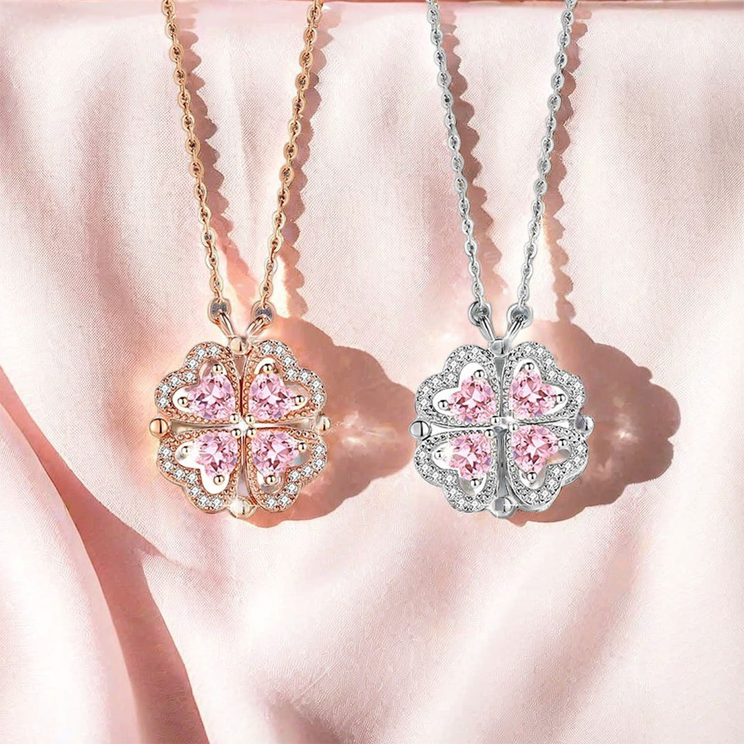 Breast Cancer Awareness-Pink Diamond Four-Leaf Clover Necklace