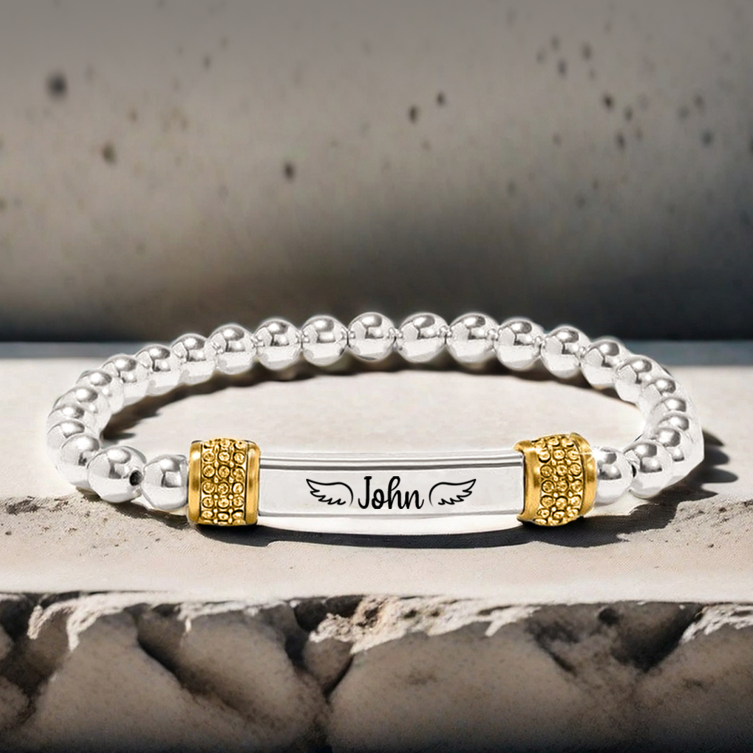 For Memorial -  I'm a Mom to a Son With Wings Custom Name Bead Bracelet