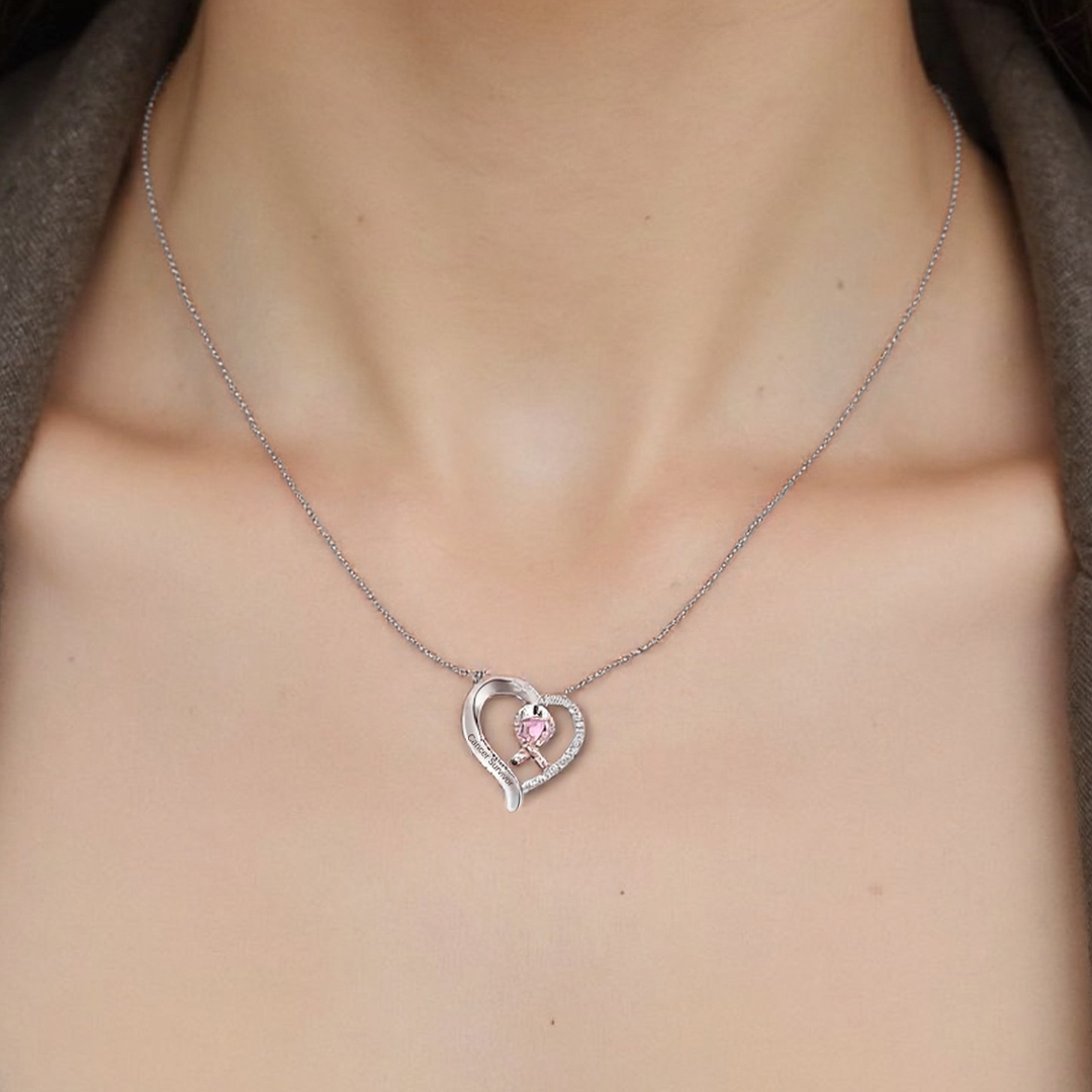 Breast Cancer Awareness-Survivor Pink Ribbon Rhinestone Necklace
