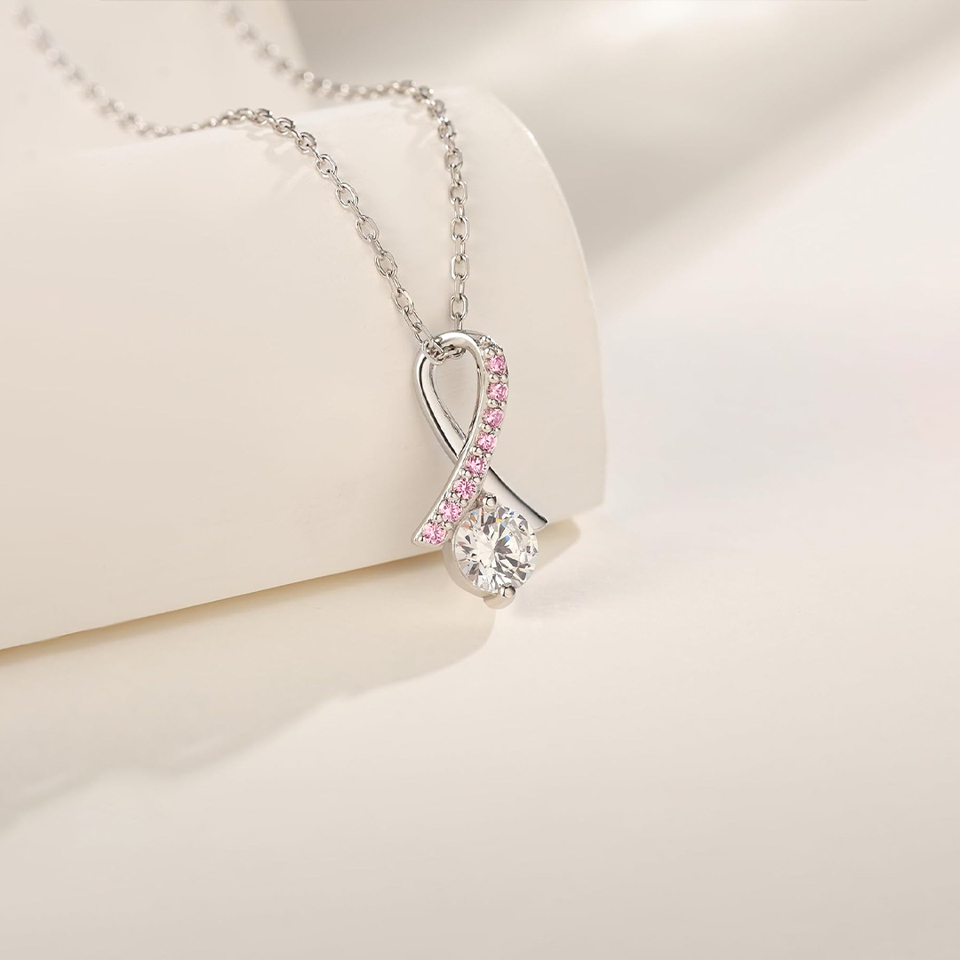 Breast Cancer Awareness-Pink Cross Diamond Embrace Necklace