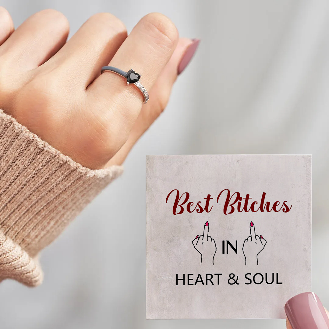 For Friends - Best bitches in heart & soul Half Diamond Ring