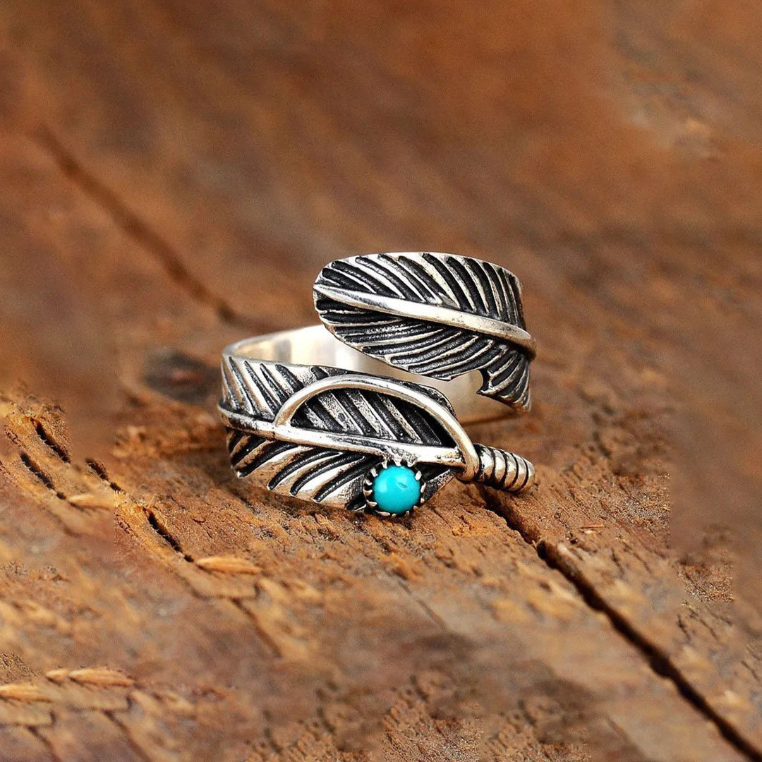 PTSD Awareness- Turquoise Feather Ring