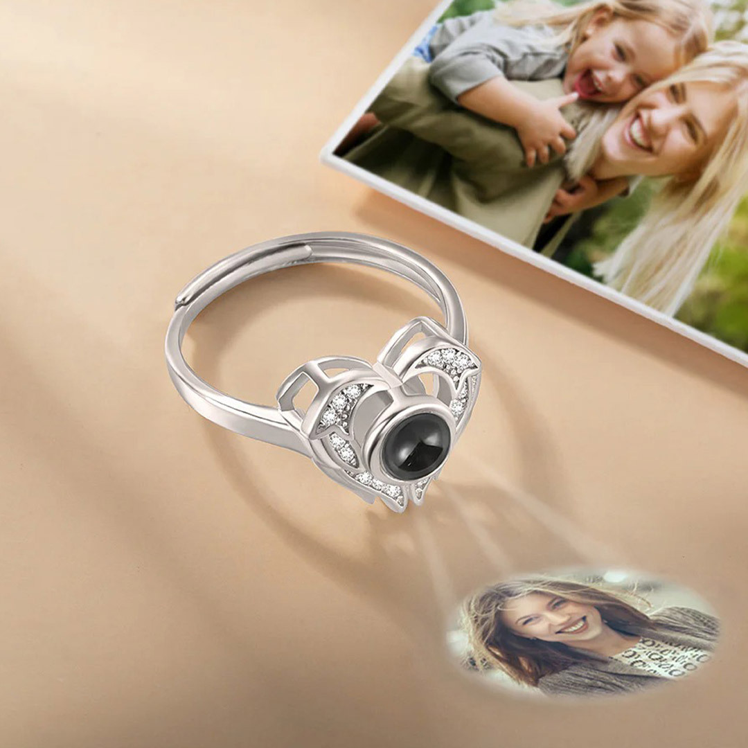 For Memorial-Heart Shaped Angel Wings Customized Photo Ring