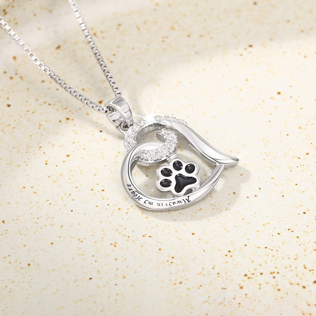 For memorial-To My Furbaby in Heaven Black Paw Print Heart Necklace