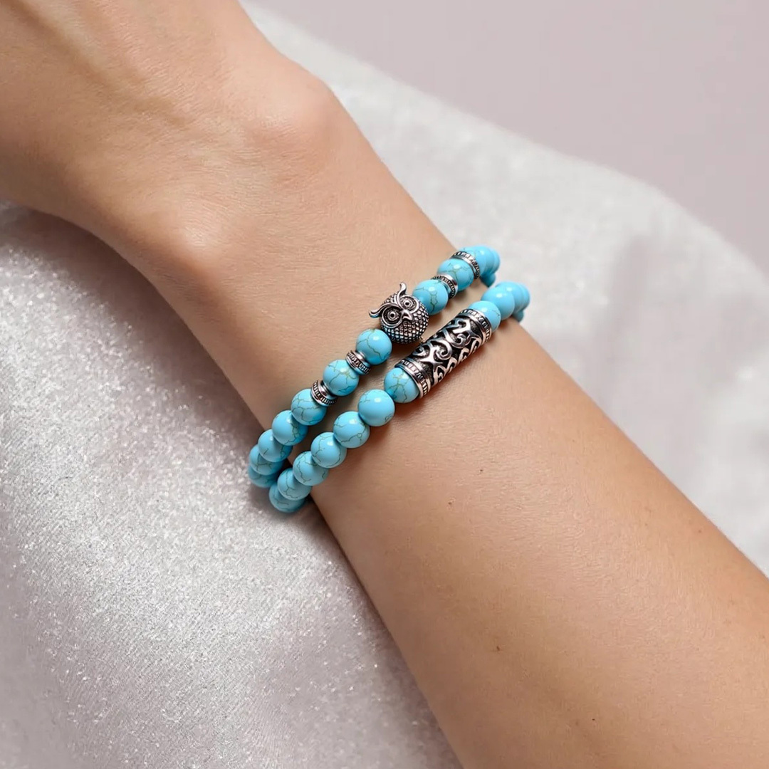 Lucky Owl Charm Natural Stone Bracelet
