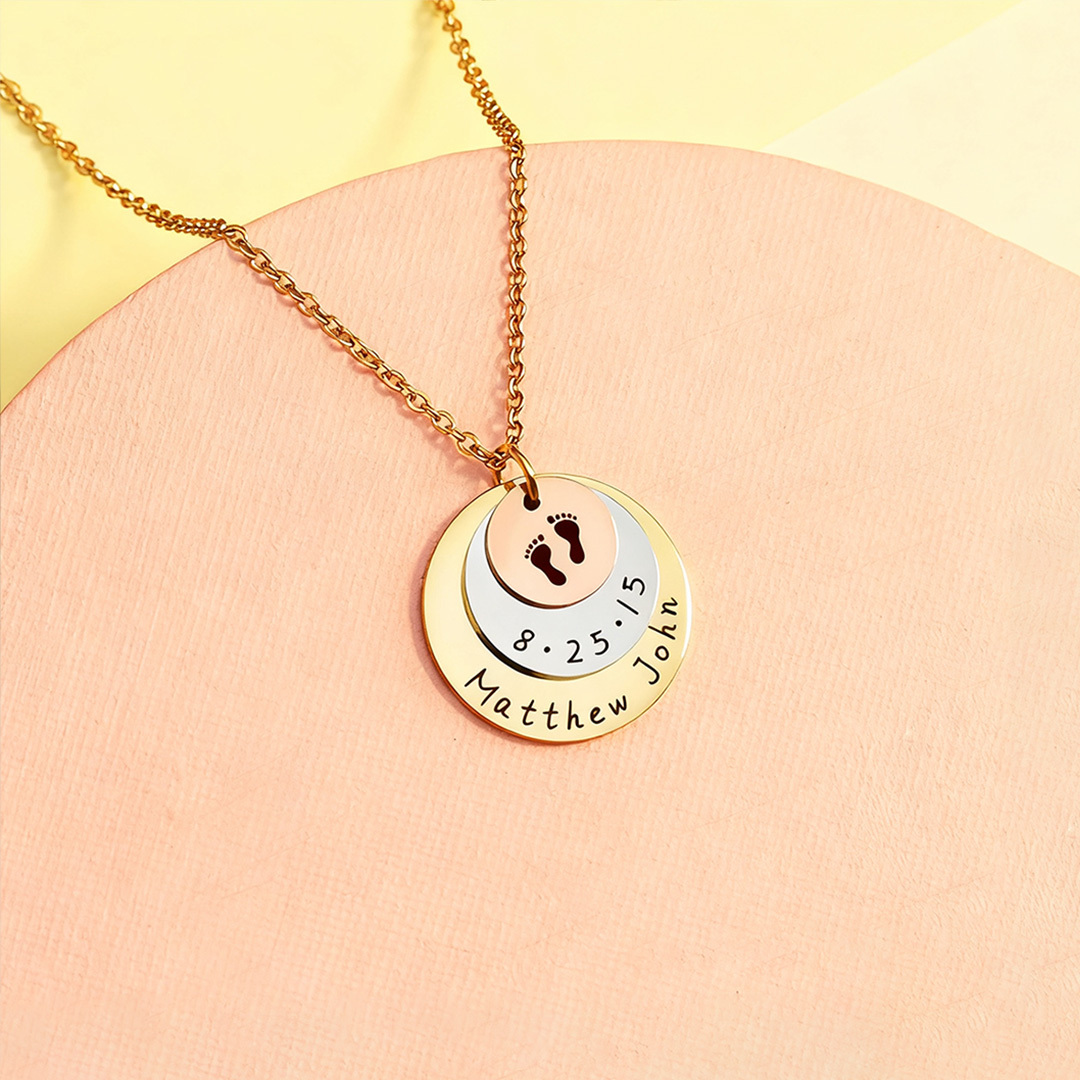 Mama of an Angel- Round plate date name customized necklace
