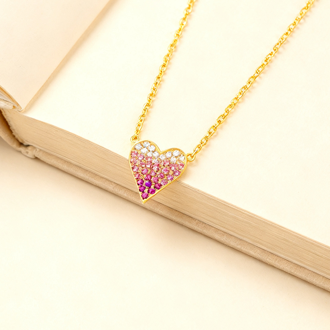 Breast Cancer Awareness-Gradient pink heart necklace