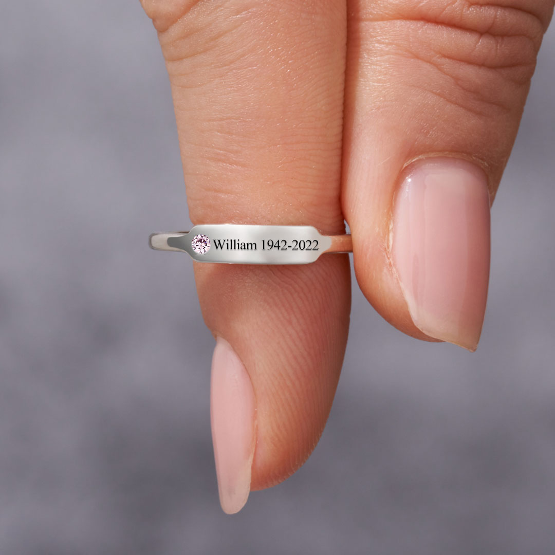 For Memorial-I'm a Wife to a Husband with Wings Personalized Birthstone, Name and Date Ring