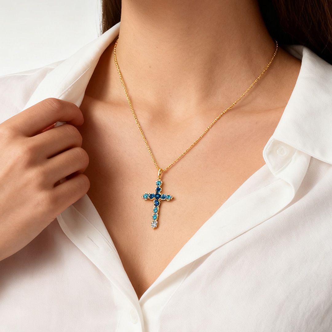 Autism Awareness-Blue Gradient Cross Necklace