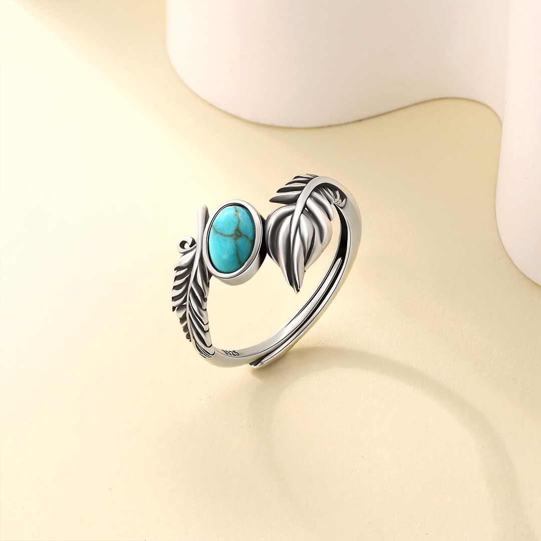 For Memorial - Turquoise Open Adjustable Angel Wing Rings