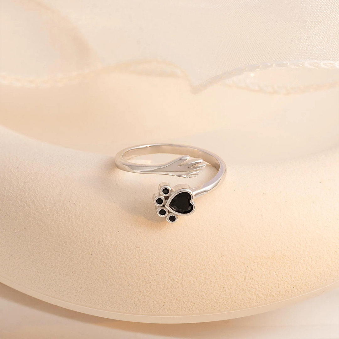 For Pet - Personalized Pet Paw Sterling Silver Hug Ring
