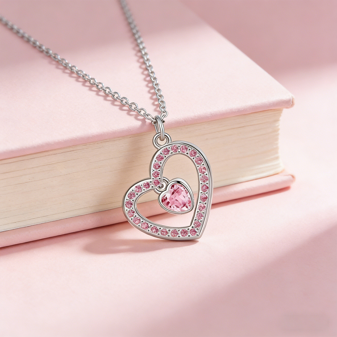 Breast Cancer Awareness-Pink Diamond Heart Necklace