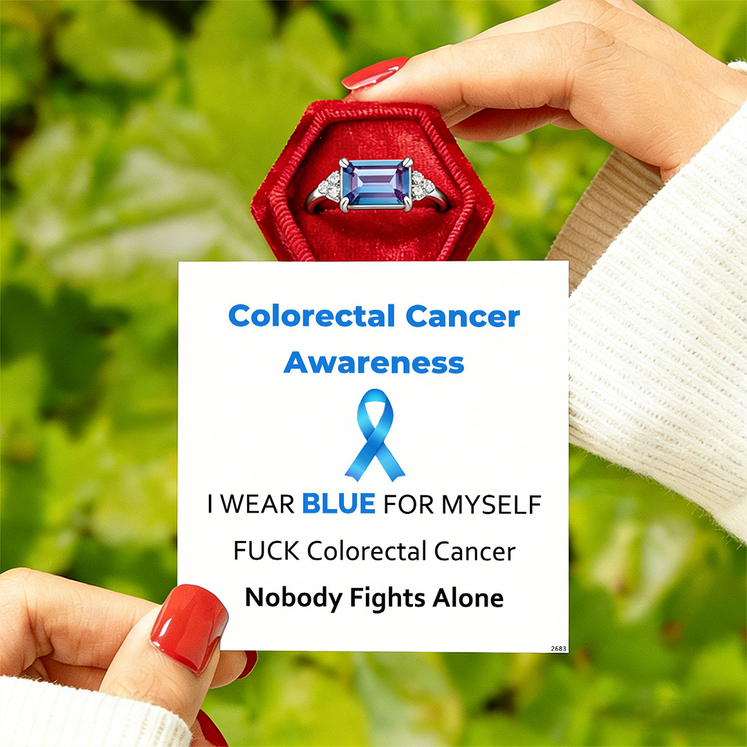 Colorectal Cancer Awareness-Blue Square Diamond Ring