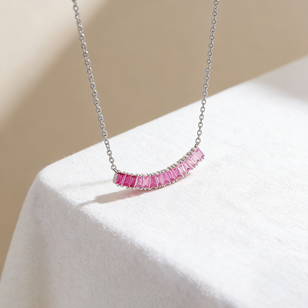 Breast Cancer Awareness-Pink Gradient Smiley Necklace