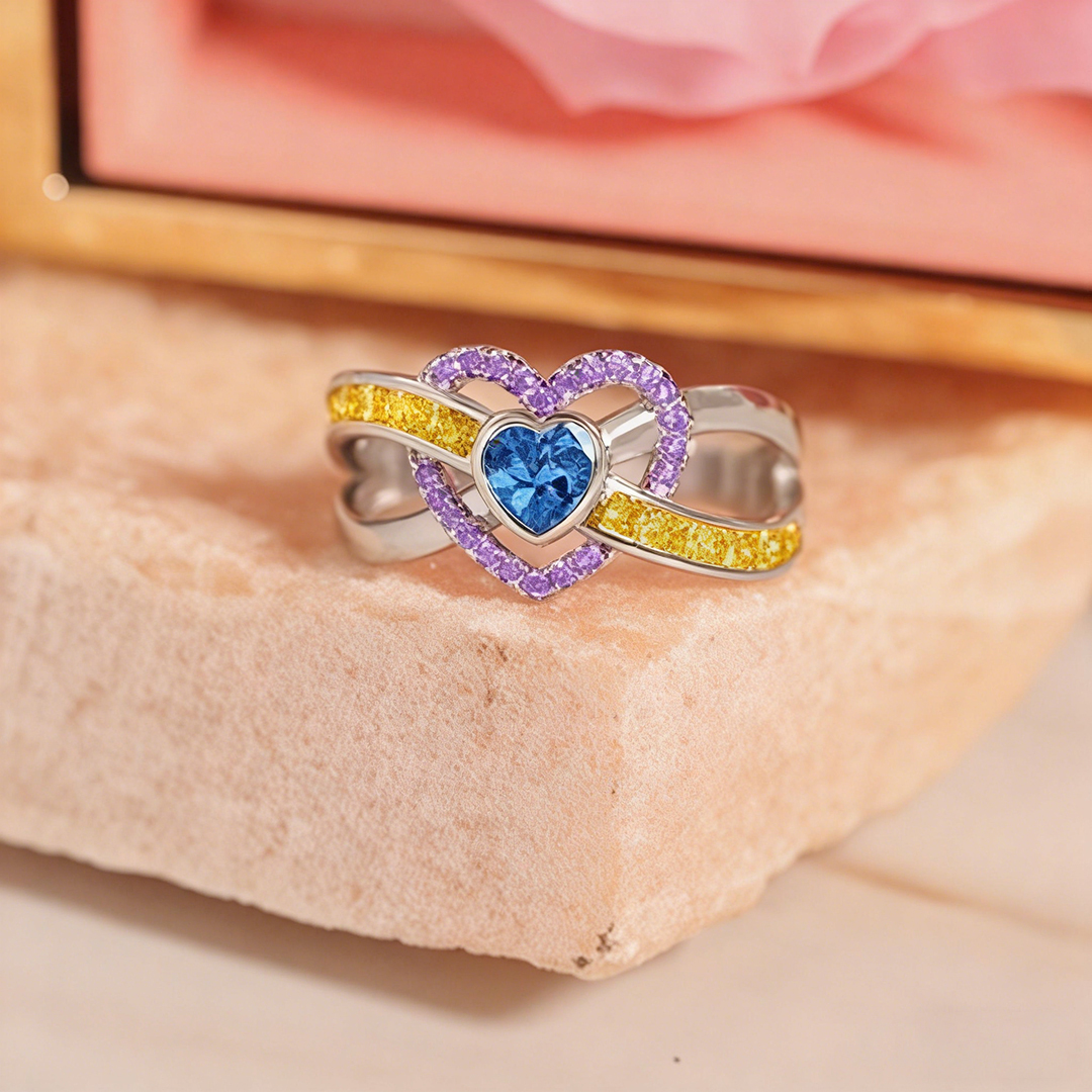 Bladder Cancer Awareness-Purple Yellow Blue Infinity Heart Ring
