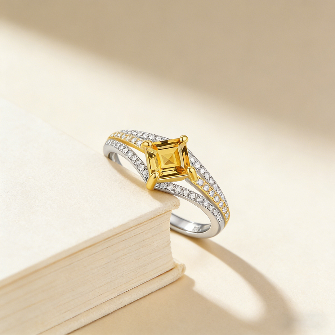 Endometriosis Awareness-Multi Layer Yellow Diamond Open Ring