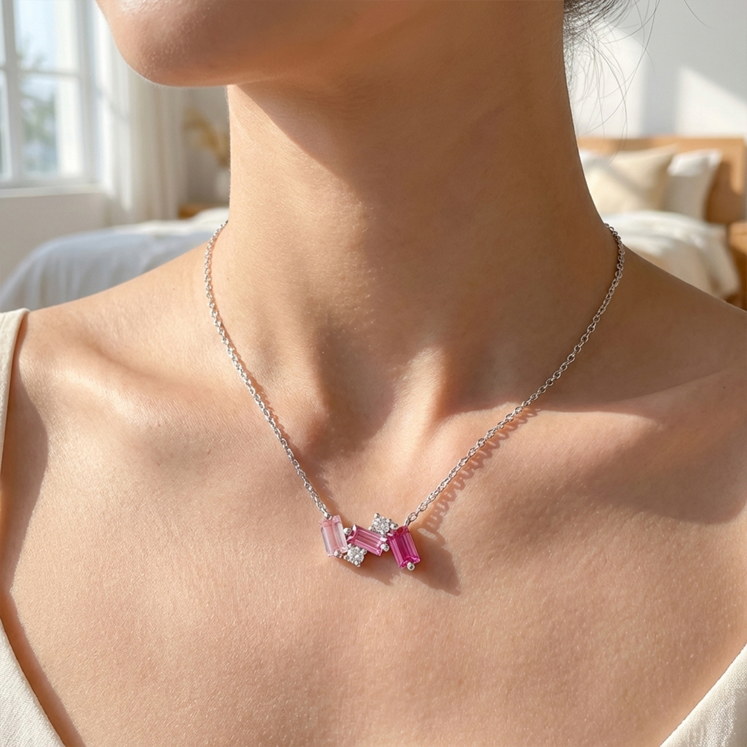 Breast Cancer Awareness-Pink Crushed Diamond Necklace