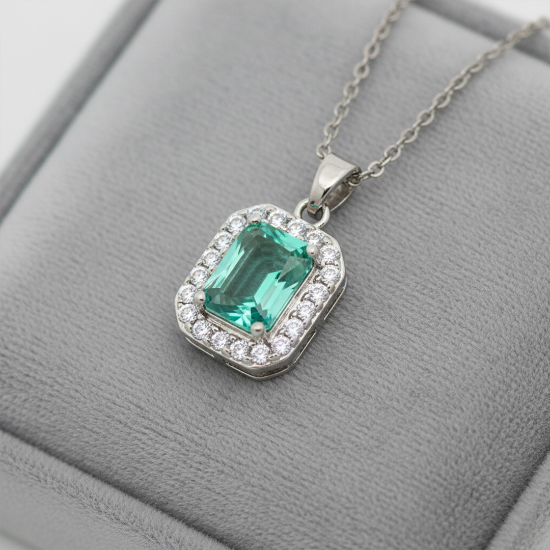 Green Square Cut Diamond Necklace